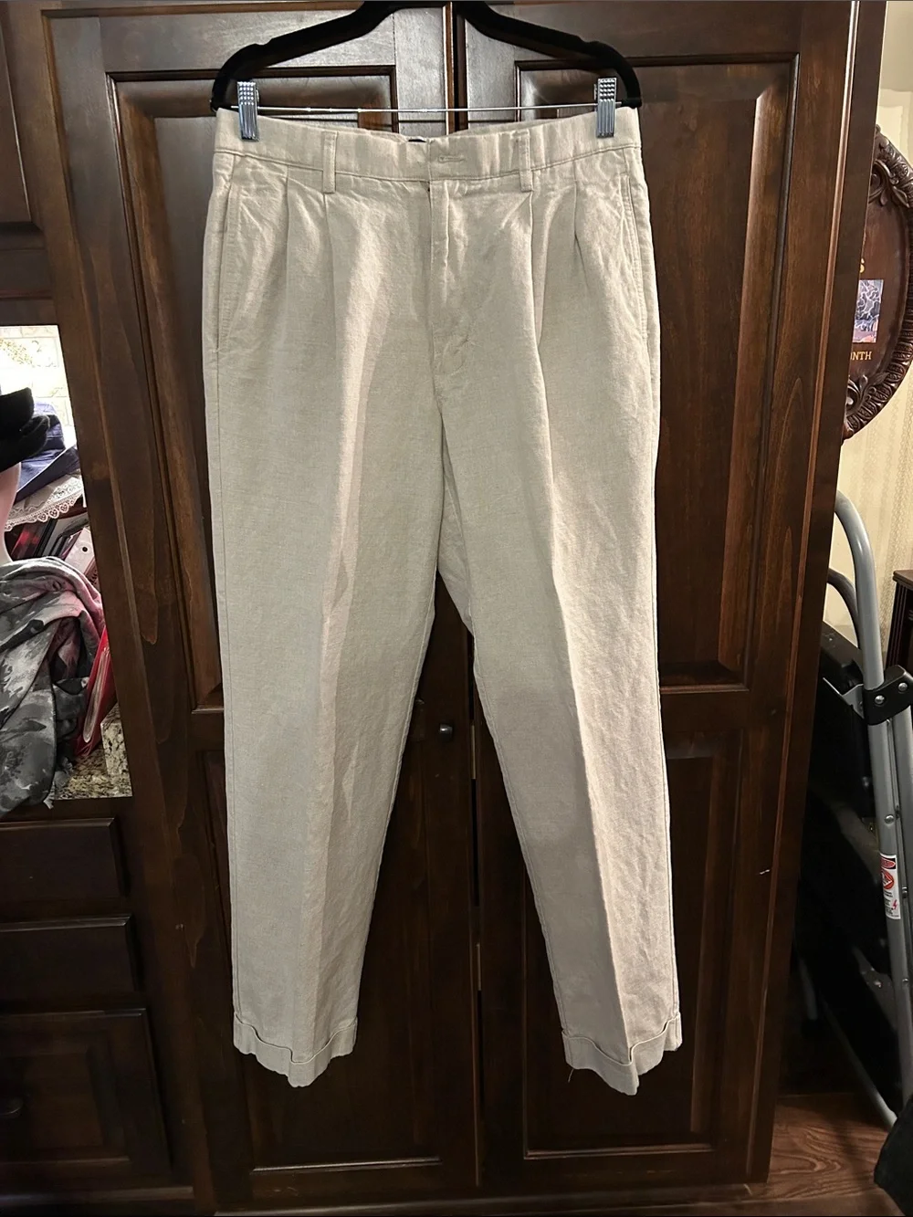 Charter Club Sz 34 x 32 Men's Classic Linen-Blend Trousers in Light Beige